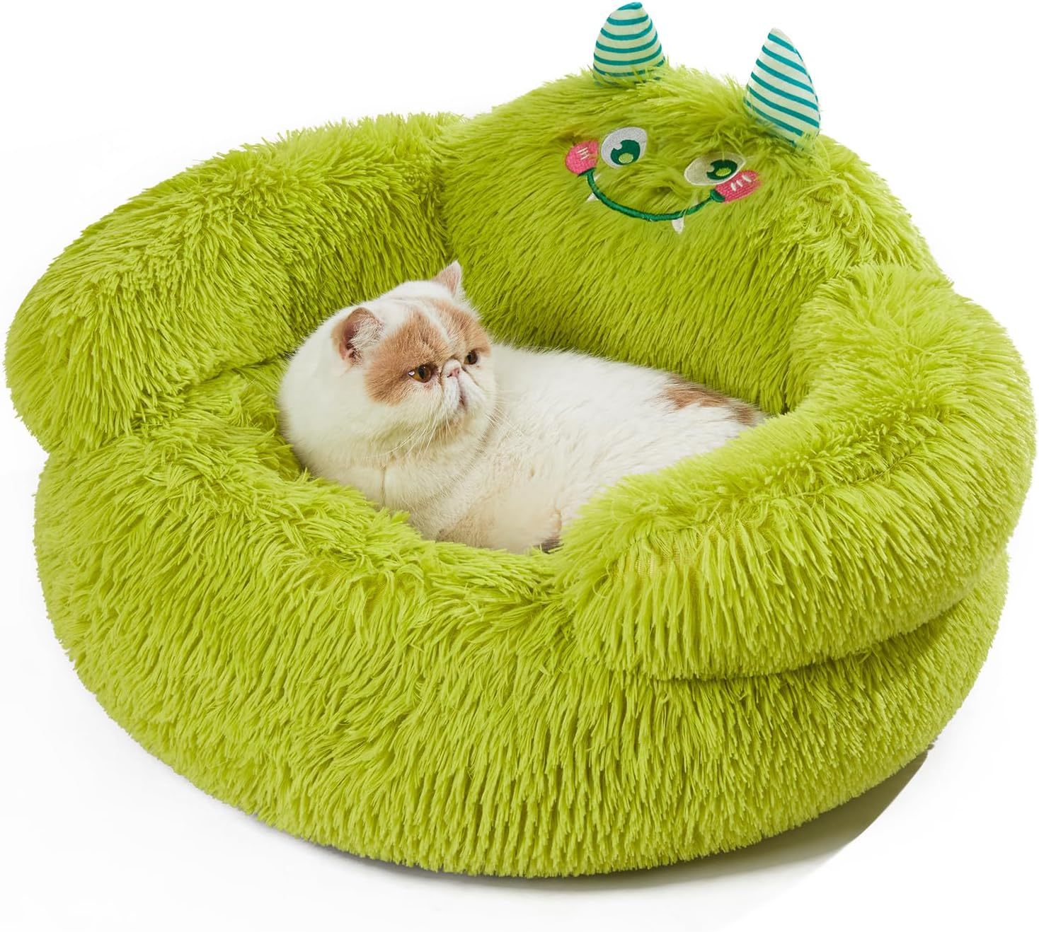 HKM-296851 Cozy Plush Donut Bed for Small Dogs and Cats with High Bolsters and Anti-Slip Base