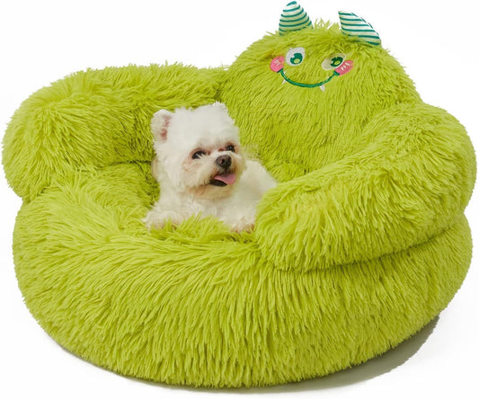 HKM-296851 Cozy Plush Donut Bed for Small Dogs and Cats with High Bolsters and Anti-Slip Base
