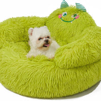 HKM-296851 Cozy Plush Donut Bed for Small Dogs and Cats with High Bolsters and Anti-Slip Base