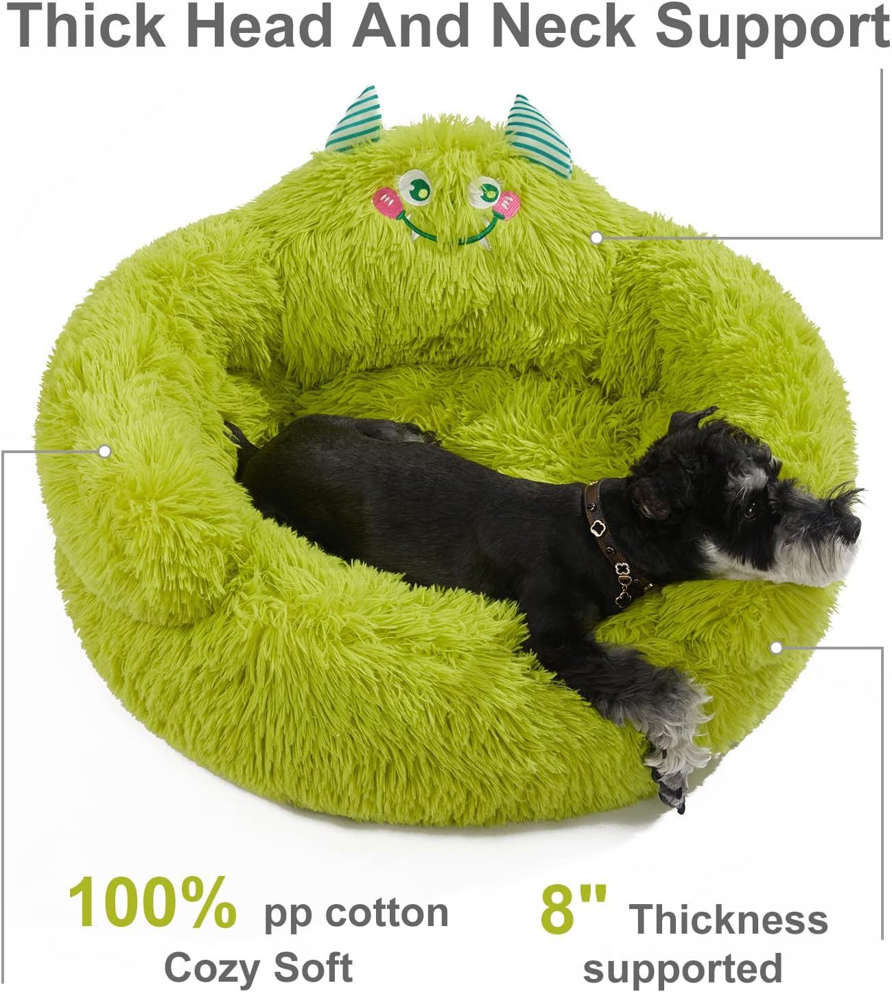 HKM-296851 Cozy Plush Donut Bed for Small Dogs and Cats with High Bolsters and Anti-Slip Base