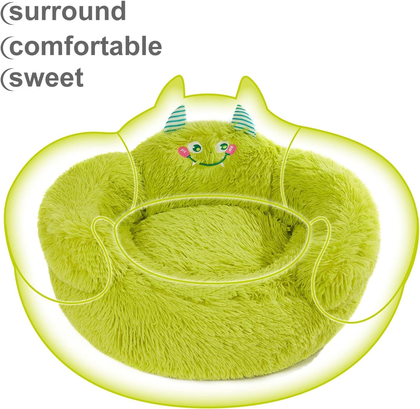 HKM-296851 Cozy Plush Donut Bed for Small Dogs and Cats with High Bolsters and Anti-Slip Base