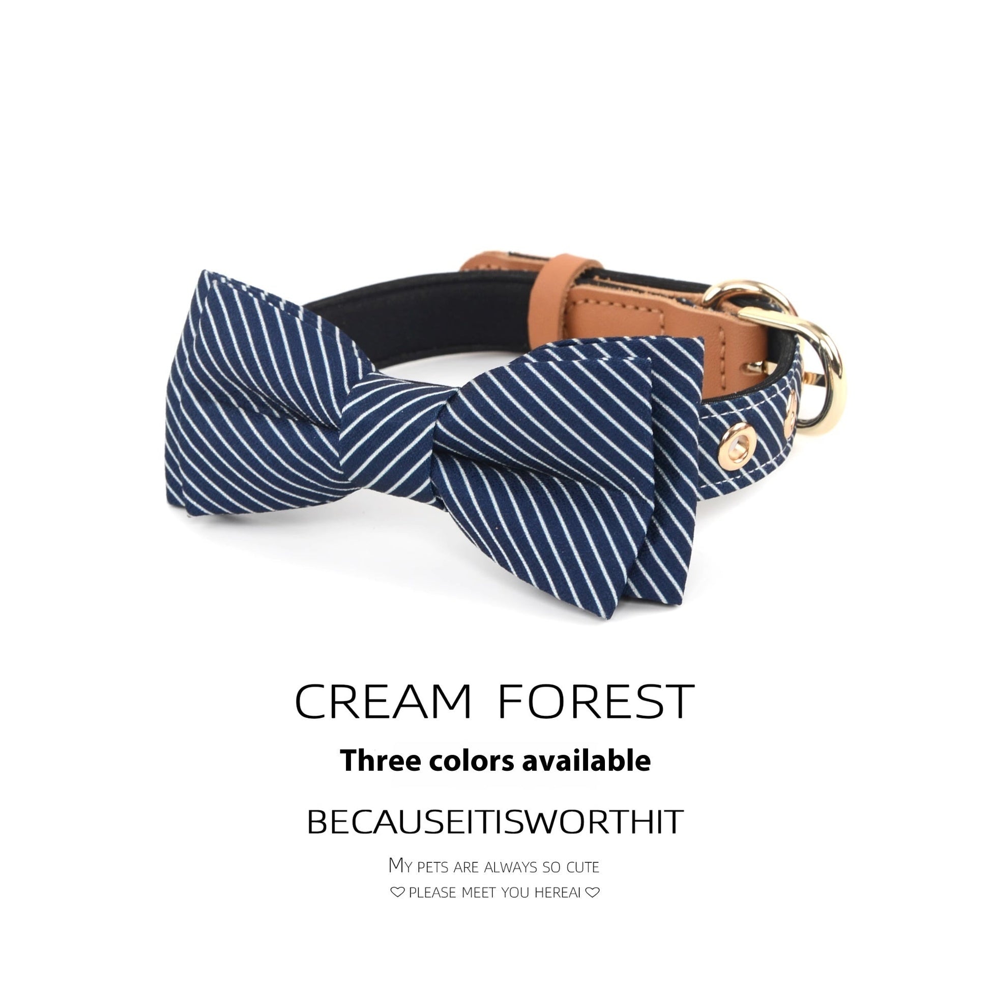 HKM-062739 Cotton Dog Collar with Detachable Bow - Available in White, Wine Red, and Dark Blue