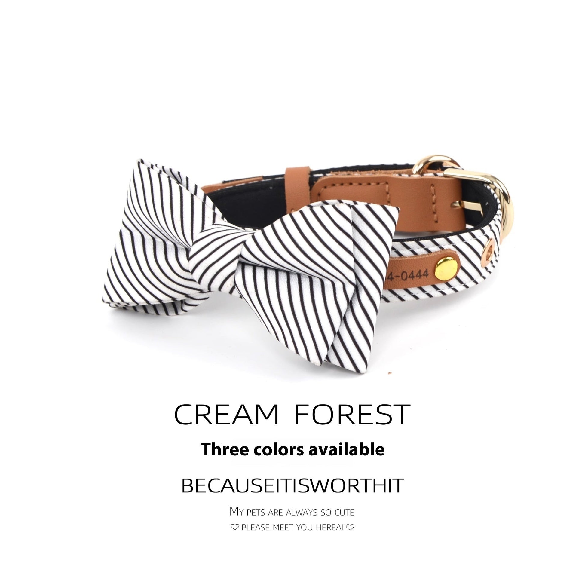 HKM-062739 Cotton Dog Collar with Detachable Bow - Available in White, Wine Red, and Dark Blue
