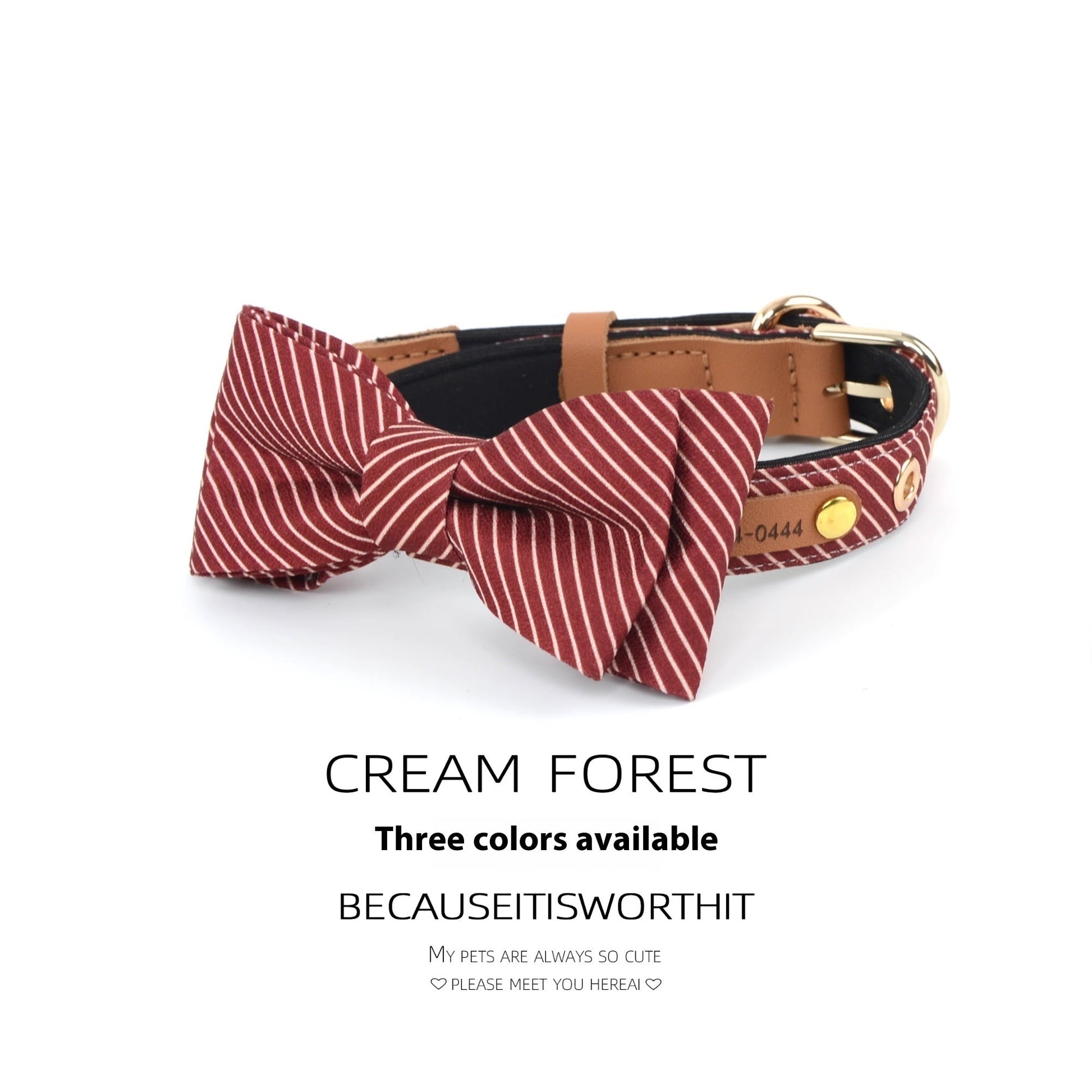 HKM-062739 Cotton Dog Collar with Detachable Bow - Available in White, Wine Red, and Dark Blue