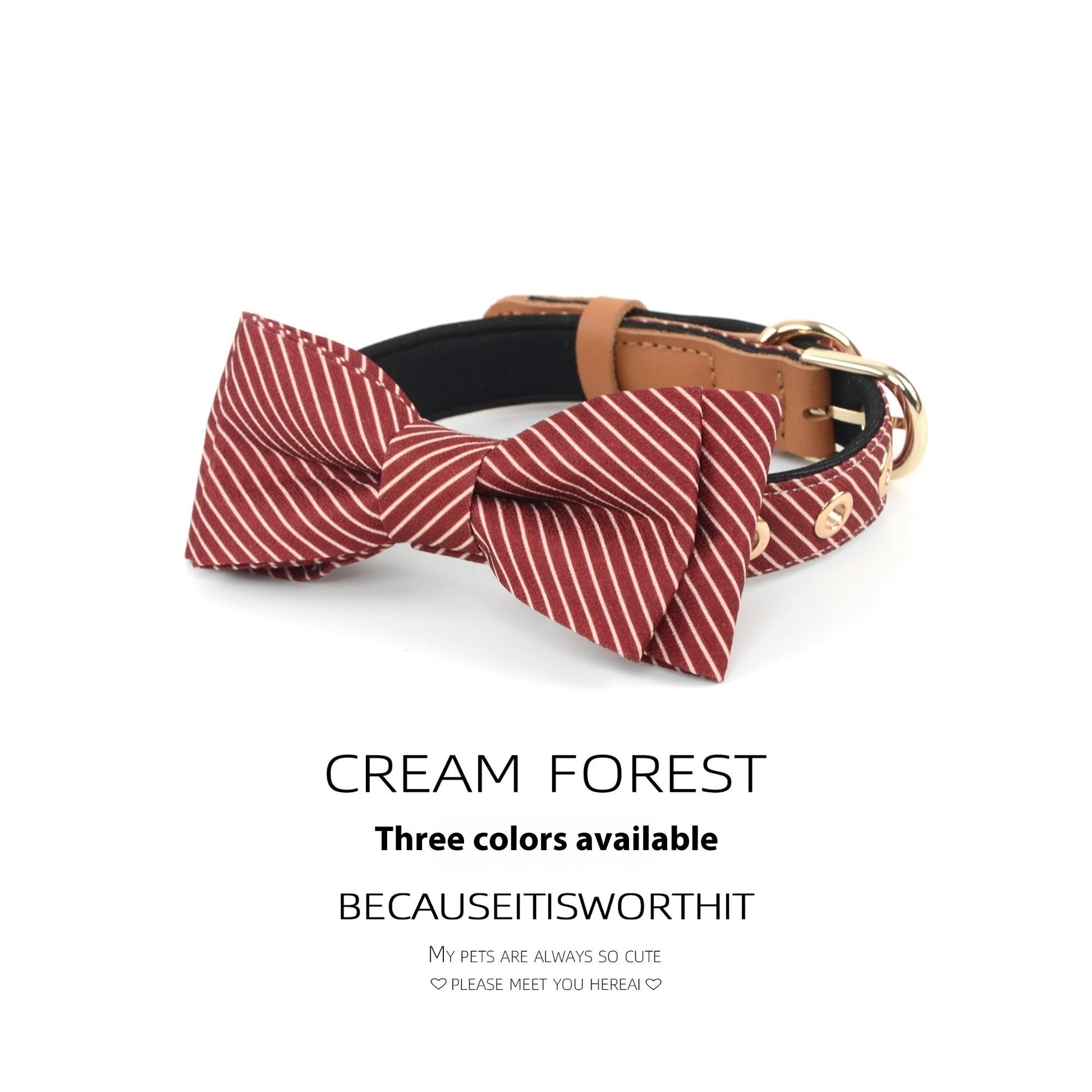 HKM-062739 Cotton Dog Collar with Detachable Bow - Available in White, Wine Red, and Dark Blue