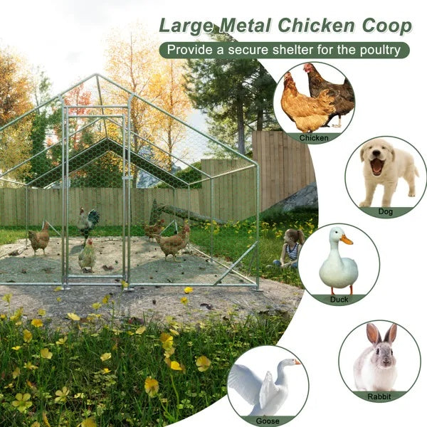 HKM-022675 Walk-In Chicken Coop with Galvanized Wire, Waterproof Anti-Ultraviolet Cover - 10' L x 20' W x 6.56' H