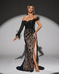 HKM-207315 Elegant Black Evening Dress for Women - Model EZ25215