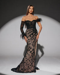 HKM-207315 Elegant Black Evening Dress for Women - Model EZ25215