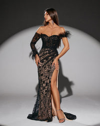 HKM-207315 Elegant Black Evening Dress for Women - Model EZ25215