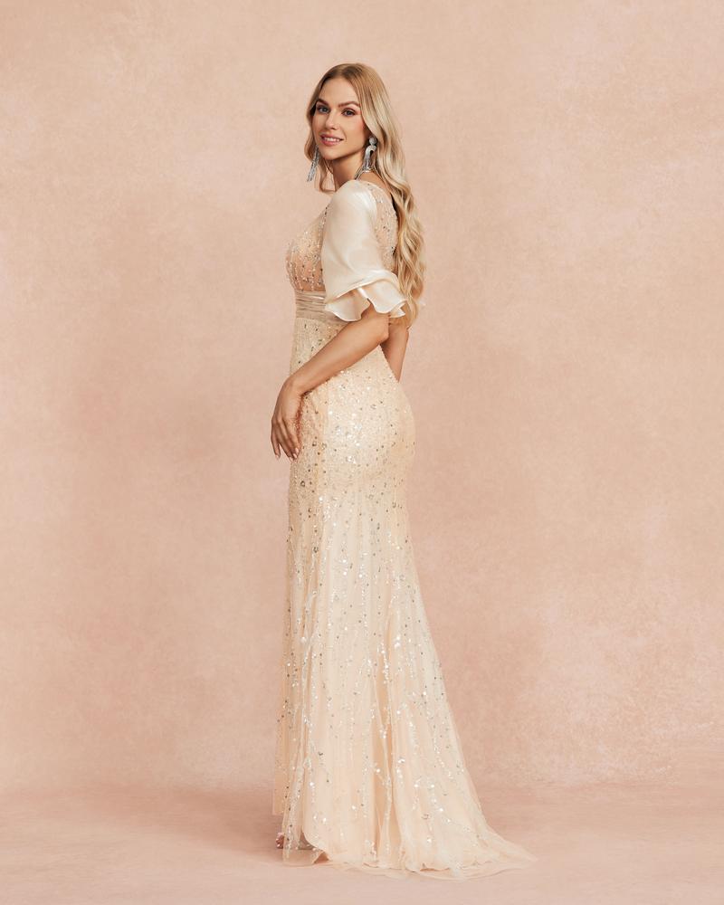 HKM-512275 Champagne Evening Gown EZ25034 for Elegant Occasions