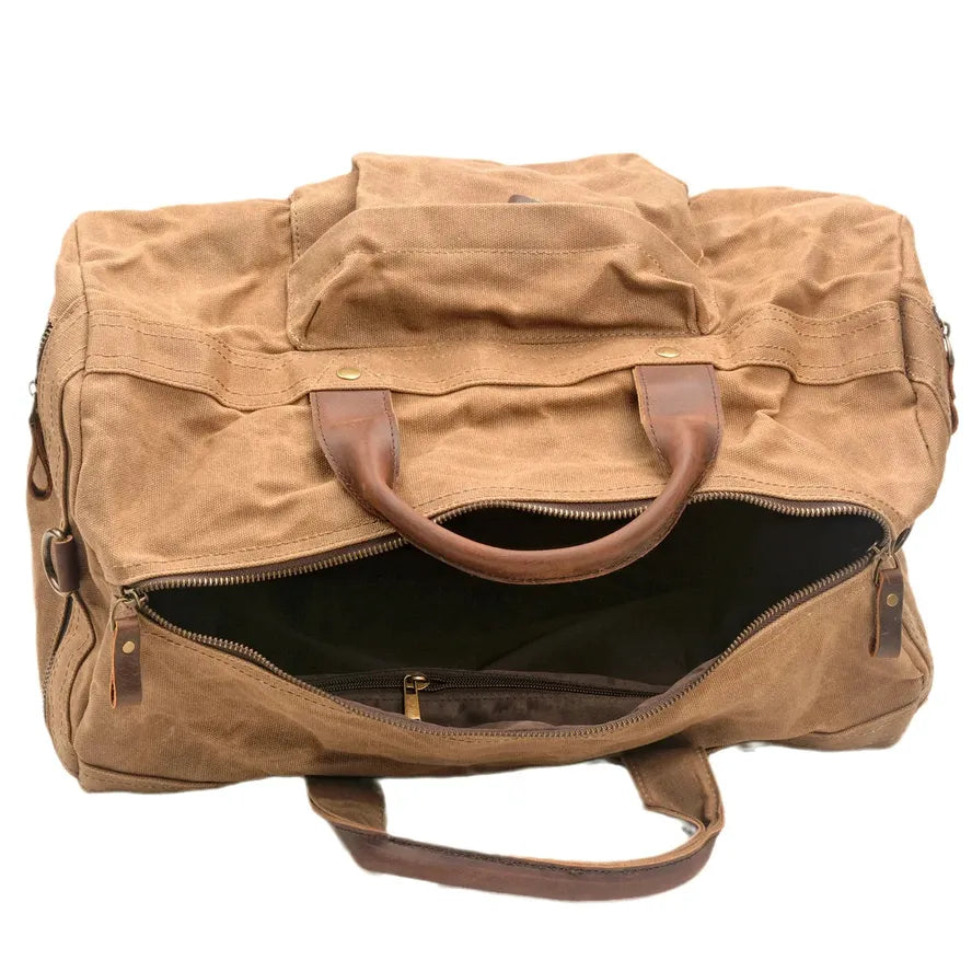 HKM-776595 Leisure Oil Wax Canvas Travel Handbag with Large Capacity for Outdoor Adventures