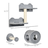 HKM-741267 5-Piece Cat Wall Shelves Set with Condo, Cushion, Scratching Post, and Jumping Platforms in Brown and Gray