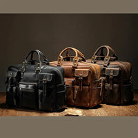 HKM-087315 Genuine Leather Multi-Pocket Crossbody Briefcase for Business Travel – Large Capacity and Durable Design