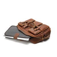 HKM-087315 Genuine Leather Multi-Pocket Crossbody Briefcase for Business Travel – Large Capacity and Durable Design