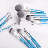 HKM-331155 13-Piece Long Handle Makeup Brush Set with Man-Made Fiber Bristles in Blue