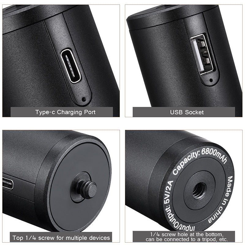 KTX-401299 Compact Aluminum Alloy Charging Handle - 6800mAh Battery, 12.5cm x 3.2cm