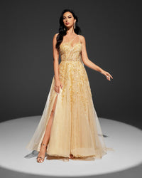 HKM-085139 Elegant Yellow Evening Gown for Women - Model EZ25003