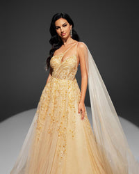 HKM-085139 Elegant Yellow Evening Gown for Women - Model EZ25003