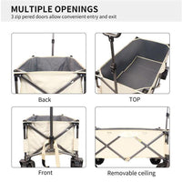 HKM-270035 Heavy-Duty Folding Cart with Large Wheels, Adjustable Handles, and Drink Holders for Beach, Gardening, Shopping, and Camping