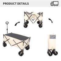 HKM-270035 Heavy-Duty Folding Cart with Large Wheels, Adjustable Handles, and Drink Holders for Beach, Gardening, Shopping, and Camping