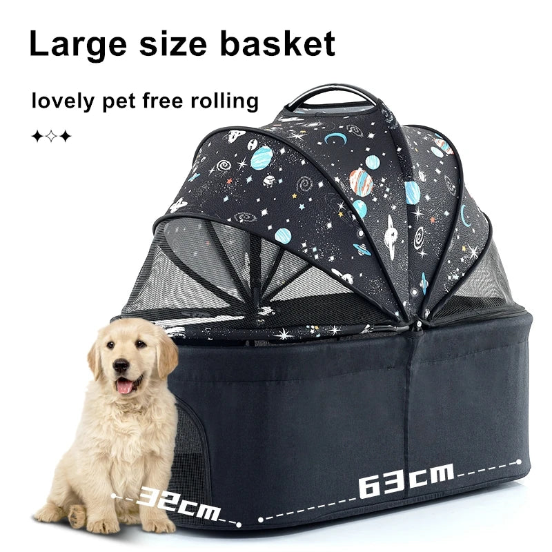 JMT-437386 Portable Double Brake One-Hand Fold Pet Stroller for Dogs and Cats