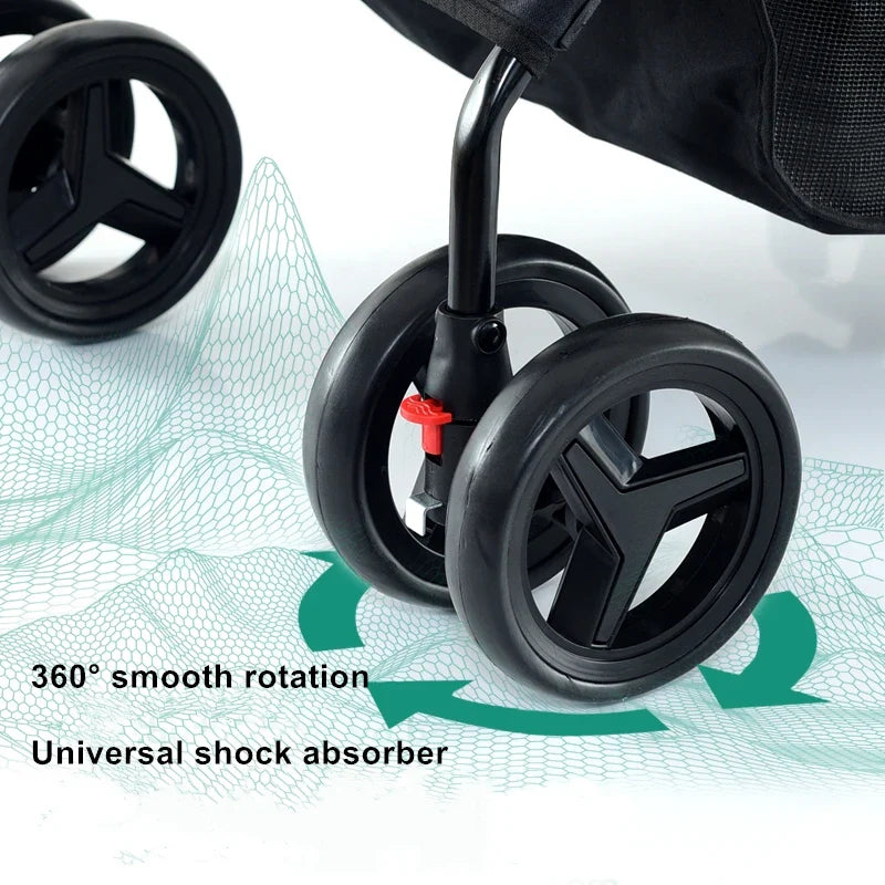 JMT-437386 Portable Double Brake One-Hand Fold Pet Stroller for Dogs and Cats