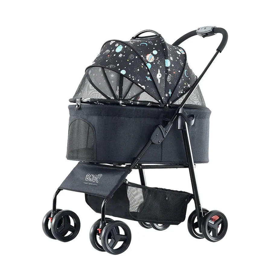 JMT-437386 Portable Double Brake One-Hand Fold Pet Stroller for Dogs and Cats