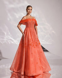 HKM-073939 Elegant Orange Evening Dress for Women - Style EZ25167