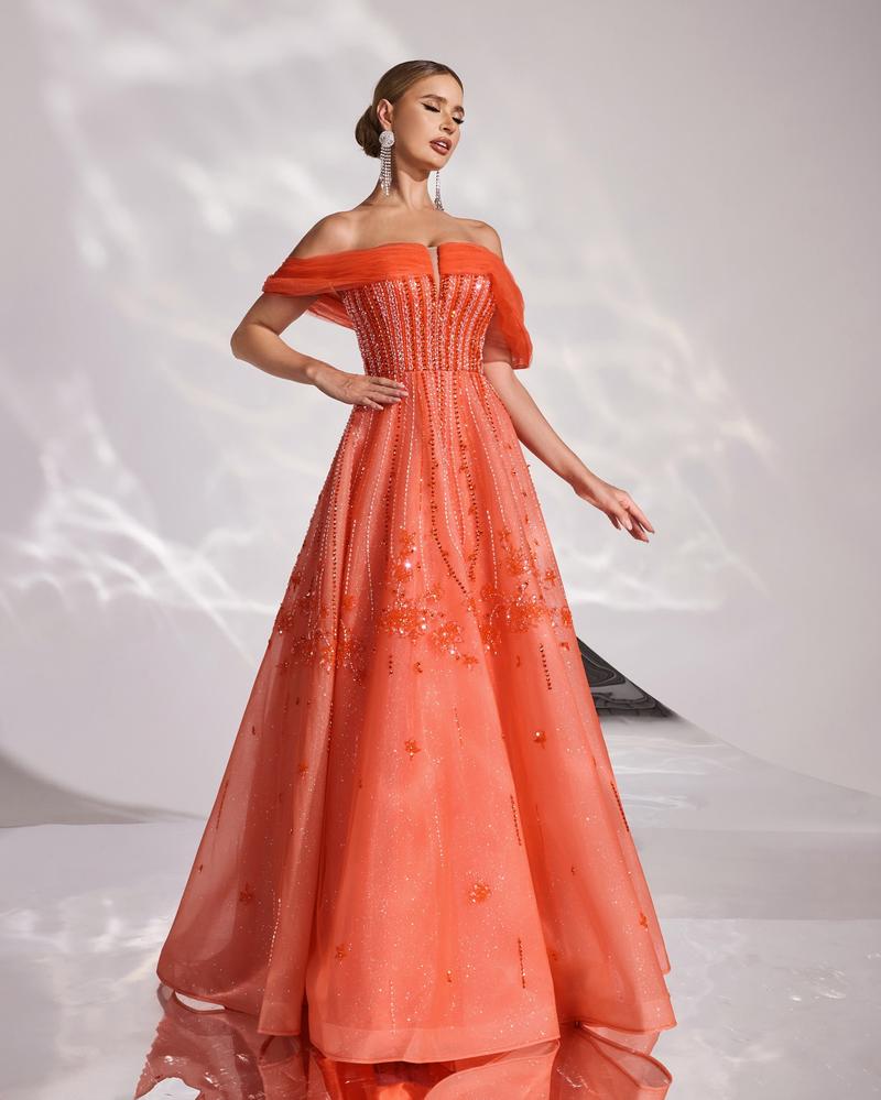 HKM-073939 Elegant Orange Evening Dress for Women - Style EZ25167