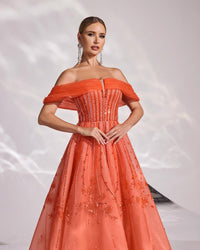 HKM-073939 Elegant Orange Evening Dress for Women - Style EZ25167