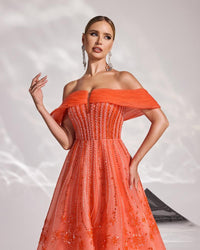 HKM-073939 Elegant Orange Evening Dress for Women - Style EZ25167