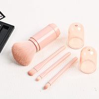 HKM-559379 4-in-1 Retractable Makeup Brush Set - Portable Plastic Handle with Man-Made Fiber Brushes