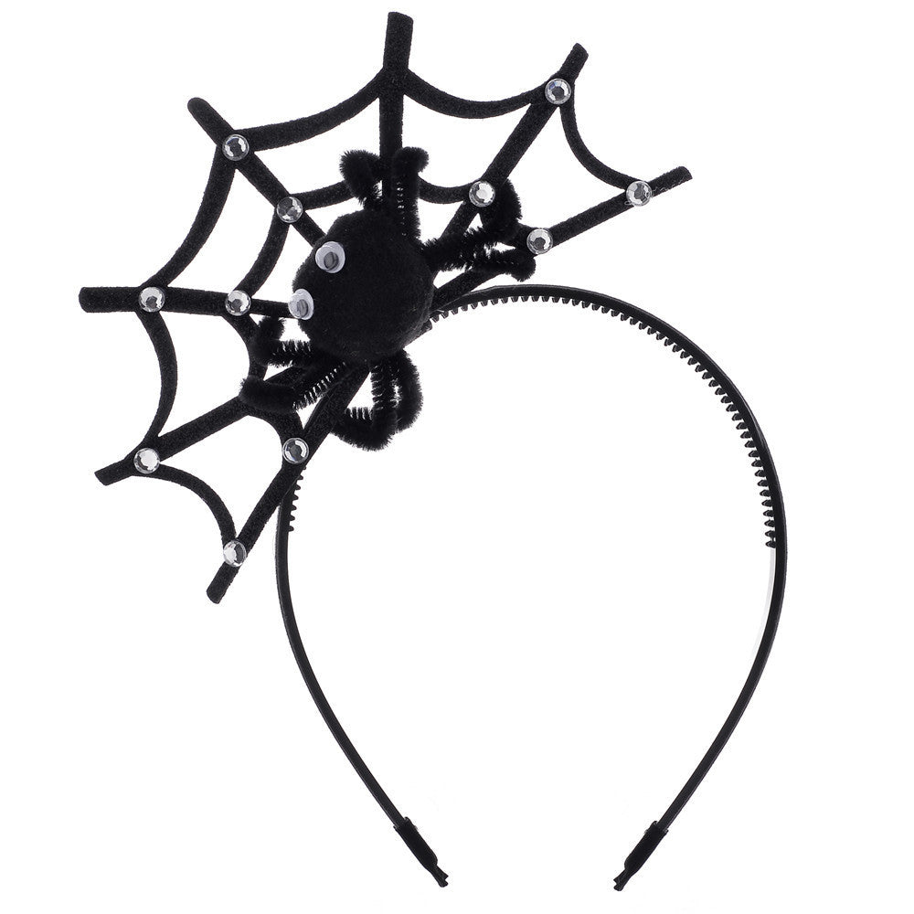 HKM-377939 Lace Spider Web Headband with Pumpkin and Skull Design for Halloween Festivities