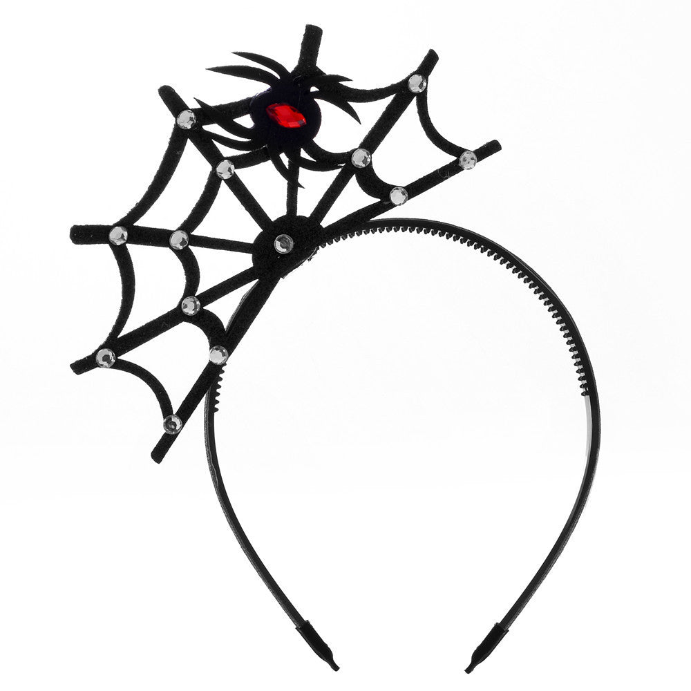 HKM-377939 Lace Spider Web Headband with Pumpkin and Skull Design for Halloween Festivities