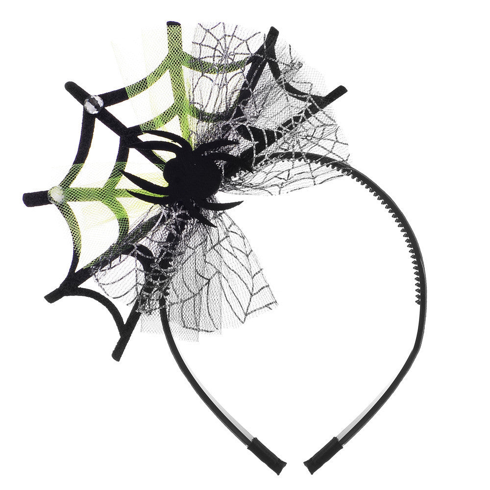 HKM-377939 Lace Spider Web Headband with Pumpkin and Skull Design for Halloween Festivities