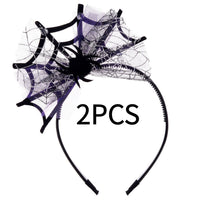 HKM-377939 Lace Spider Web Headband with Pumpkin and Skull Design for Halloween Festivities