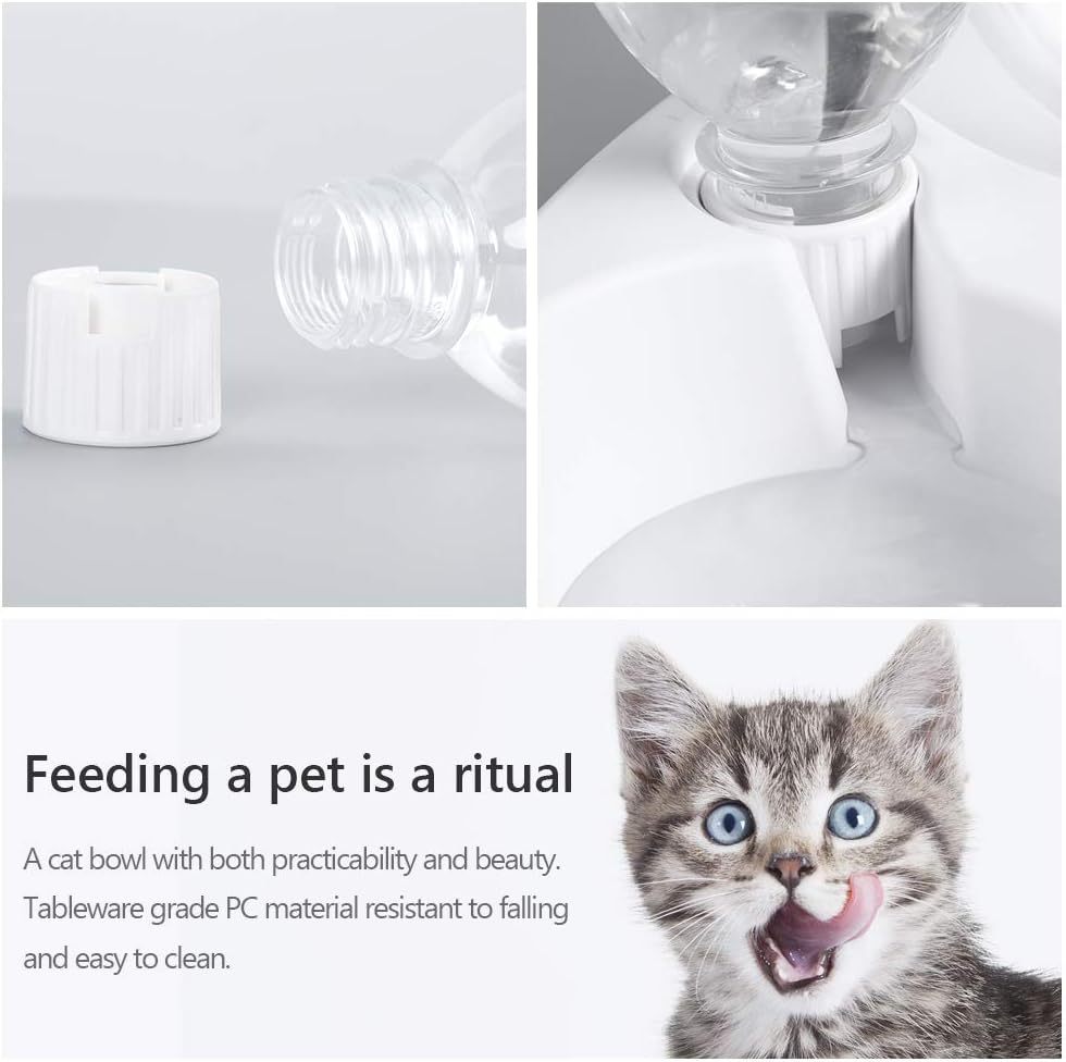 HKM-675923 Tilted Double Dog & Cat Bowls Set with Automatic Water Dispenser for Small to Medium Pets