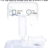 HKM-675923 Tilted Double Dog & Cat Bowls Set with Automatic Water Dispenser for Small to Medium Pets
