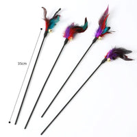 HKM-463187 Interactive Colorful Feather Cat Teaser Stick with Bells - Engaging Playtime Toy for Cats and Kittens