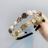 HKM-590355 Elegant U-Shaped Hair Band with Diamond and Pearl Accent