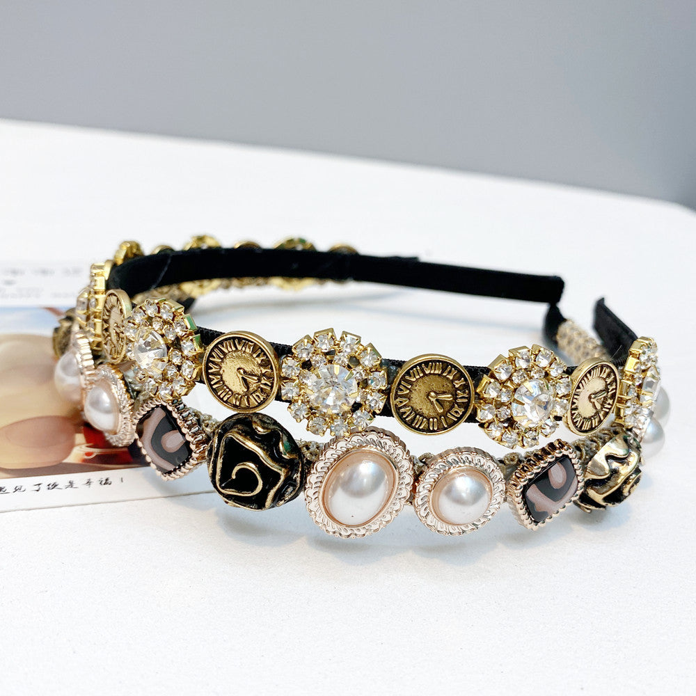HKM-590355 Elegant U-Shaped Hair Band with Diamond and Pearl Accent