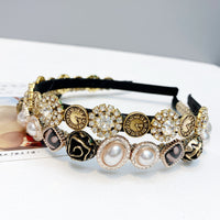 HKM-590355 Elegant U-Shaped Hair Band with Diamond and Pearl Accent