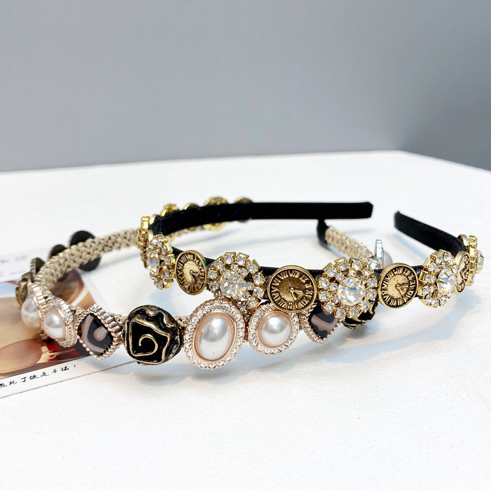 HKM-590355 Elegant U-Shaped Hair Band with Diamond and Pearl Accent