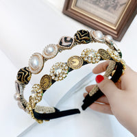 HKM-590355 Elegant U-Shaped Hair Band with Diamond and Pearl Accent