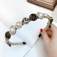 HKM-590355 Elegant U-Shaped Hair Band with Diamond and Pearl Accent