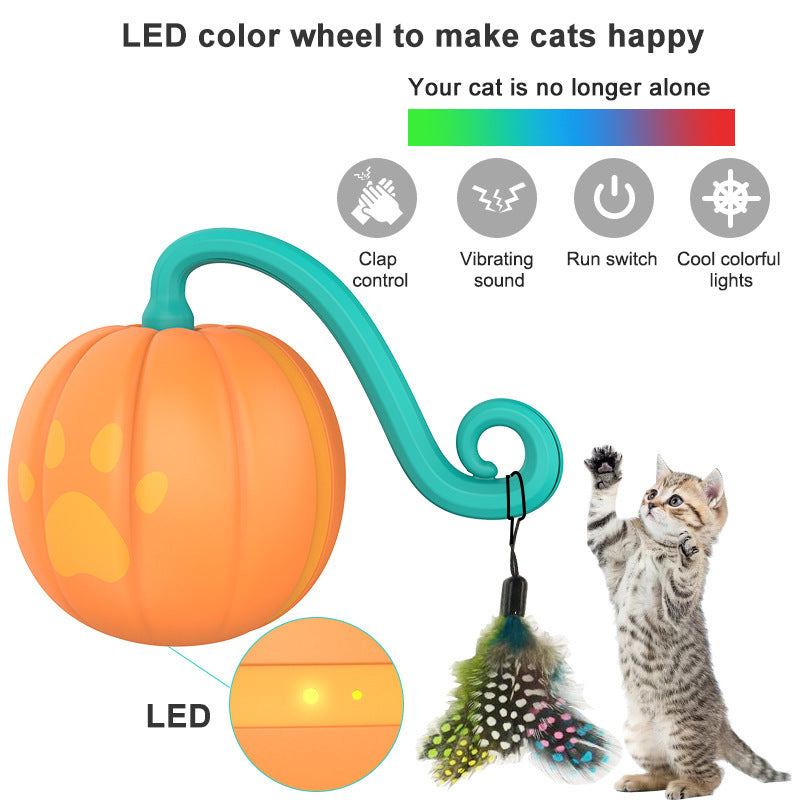 HKM-493651 Luminous Cat Teasing Balls in Watermelon and Pumpkin Colors, Interactive Plastic Pet Toys
