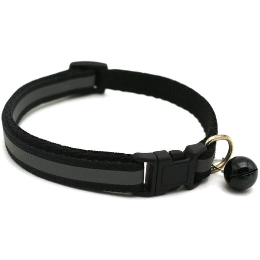 HKM-233171 Reflective Cat Collar with Copper Bell, Adjustable 19-32cm, PVC+PP Material