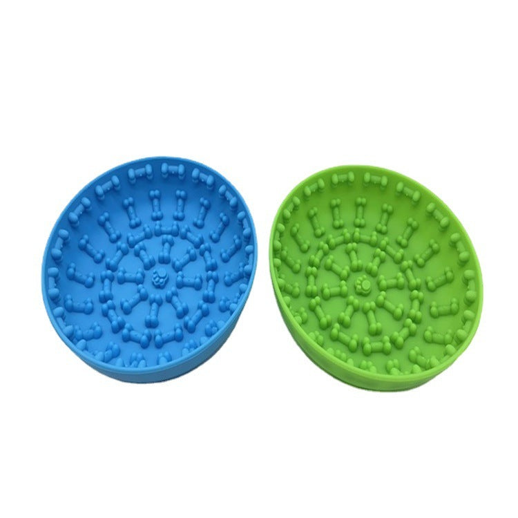 HKM-077843 Non-Slip Silicone Pet Slow Feeding Bowl with Suction Cup - Food Grade Material, Blue or Green, 15x12x4cm