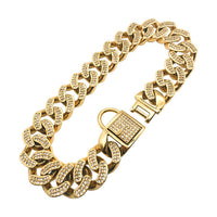 HKM-395859 Elegant Stainless Steel Dog Chain with Diamond Buckle in Rose Gold, Gold, and Steel Finishes
