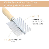 HKM-800787 Double-Sided Pet Grooming Brush with Wooden Handle for Mats, Tangles, and Debris Removal